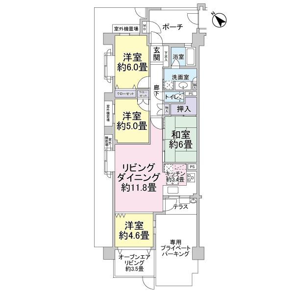 Floor plan. 3LDK, Price 30,900,000 yen, Occupied area 75.08 sq m , Between the balcony area 5.8 sq m floor plan