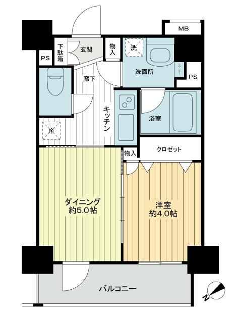 Floor plan. 1DK, Price 23.8 million yen, Occupied area 30.08 sq m , Balcony area 5.22 sq m