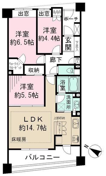 Floor plan. 3LDK, Price 37,800,000 yen, Footprint 72.1 sq m , Balcony area 10.98 sq m living, The kitchen is facing the balcony side, Is a floor plan with a bright and airy.