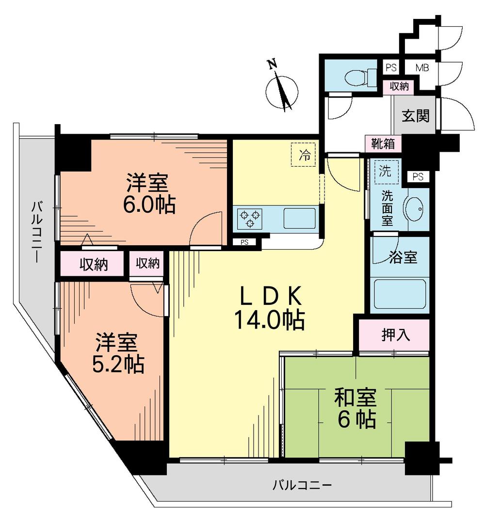 Floor plan. 3LDK, Price 32,500,000 yen, Occupied area 66.74 sq m , Balcony area 11.44 sq m
