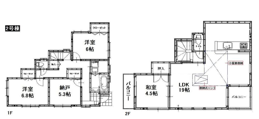 Floor plan. (Building 2), Price 43,800,000 yen, 4LDK, Land area 122.58 sq m , Building area 95.17 sq m