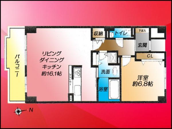 Floor plan. 1LDK, Price 23.8 million yen, Occupied area 65.44 sq m , Balcony area 8.33 sq m