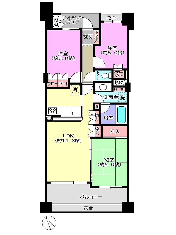 Floor plan. 3LDK, Price 32,800,000 yen, Occupied area 67.92 sq m , Balcony area 11.14 sq m