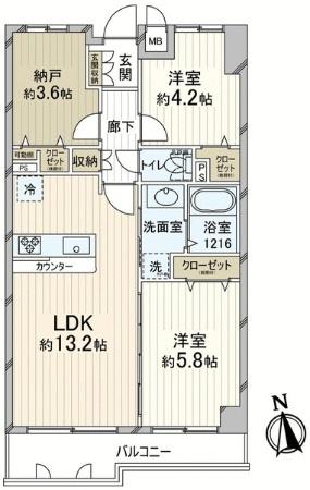 Floor plan. 2LDK+S, Price 24,200,000 yen, Footprint 60.9 sq m , Balcony area 7.12 sq m south-facing, Yang per well of 2SLDK. Housing wealth.
