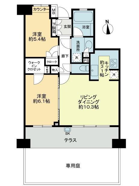 Floor plan. 2LDK, Price 28.8 million yen, Occupied area 56.97 sq m