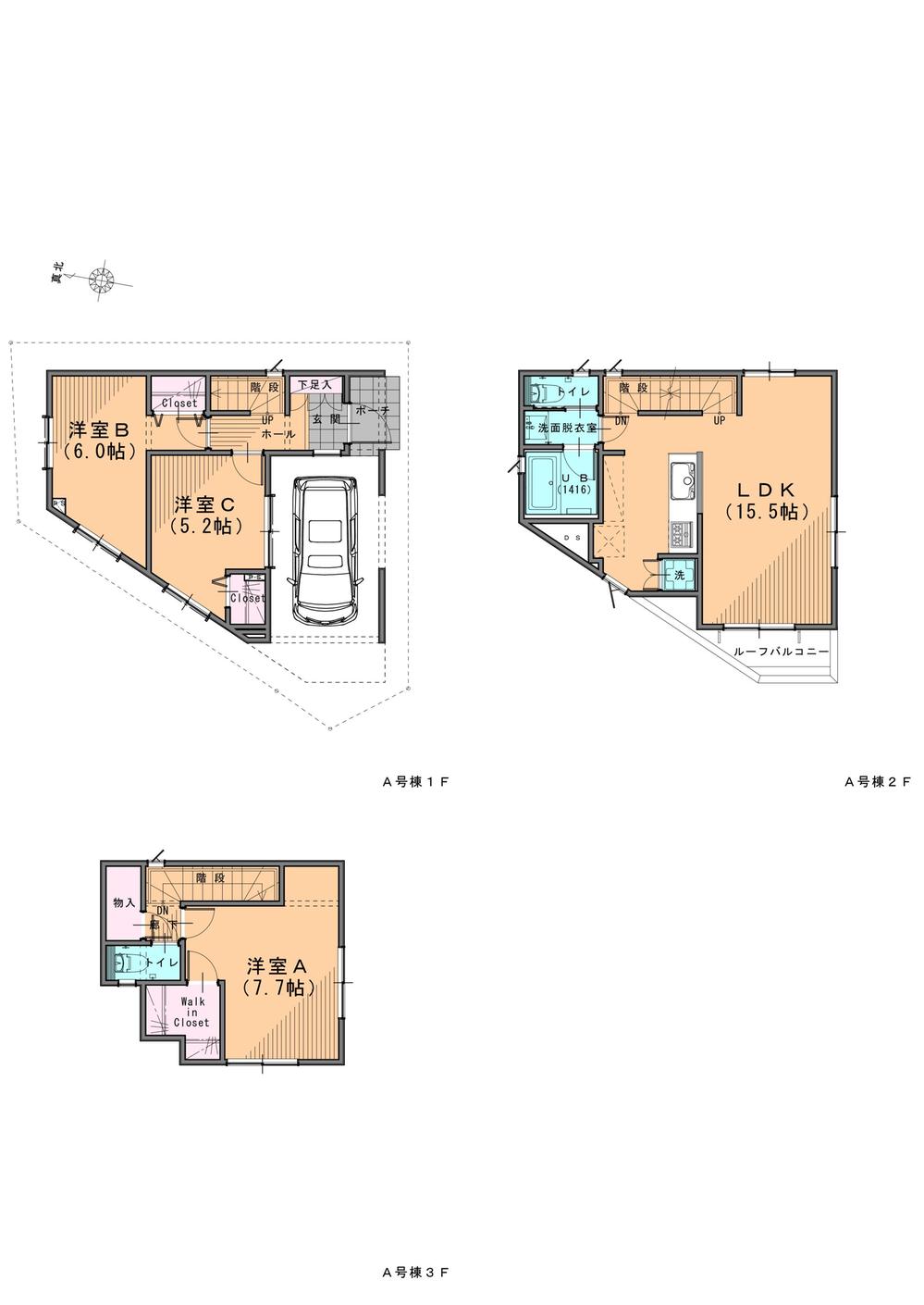 Floor plan. (A Building), Price 44,900,000 yen, 3LDK, Land area 60.4 sq m , Building area 97.54 sq m