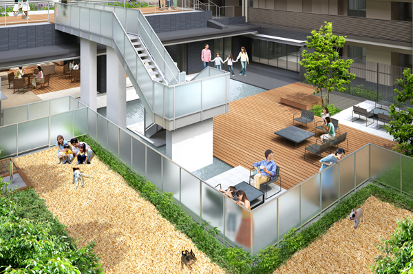 Private garden and community terrace Rendering