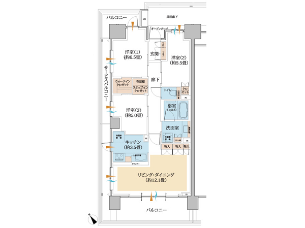  [SW-A type]  Occupied area / 75.23 sq m  Balcony area / 22.28 sq m service balcony area / 5.08 sq m
