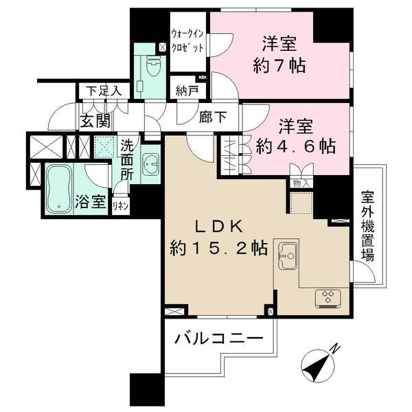 Floor plan. 2LDK, Price 43,800,000 yen, Occupied area 64.98 sq m , Balcony area 4.96 sq m 2LDK