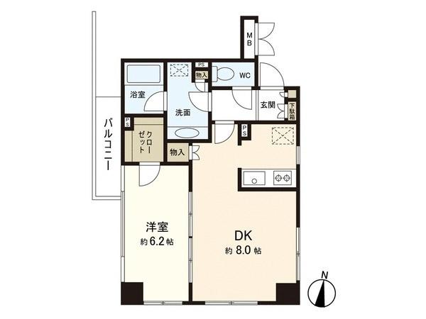 Floor plan. 1DK, Price 32,800,000 yen, Occupied area 42.87 sq m , Balcony area 3.07 sq m
