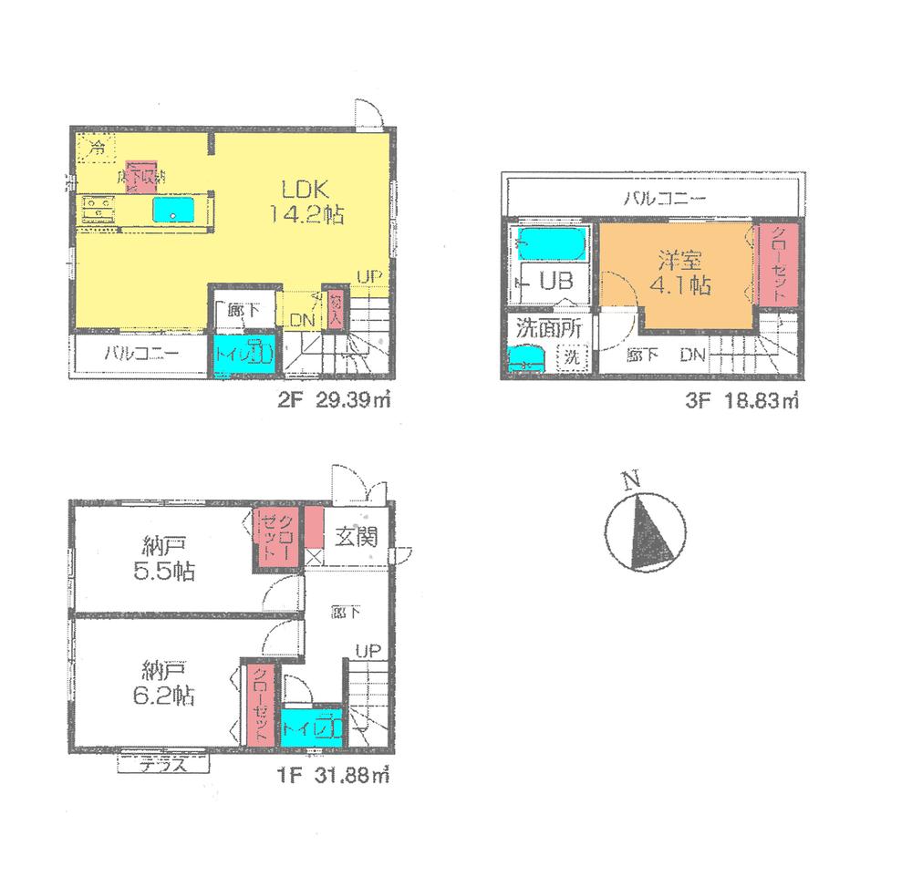 Floor plan. (6 Building), Price 34,800,000 yen, 1LDK+2S, Land area 73.03 sq m , Building area 80.1 sq m