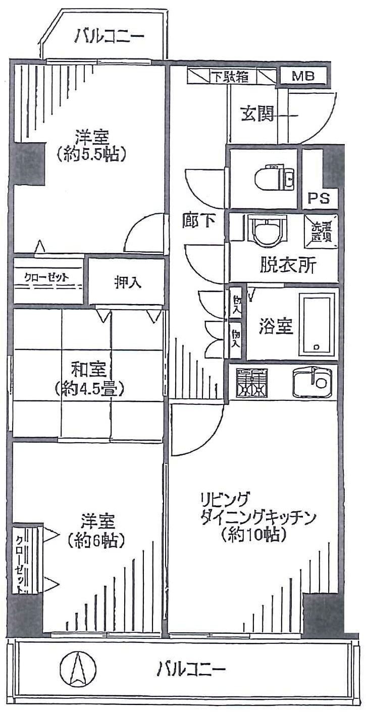 Floor plan. 3LDK, Price 28.5 million yen, Occupied area 62.45 sq m , Balcony area 8.67 sq m 5 floor of the room View is also good