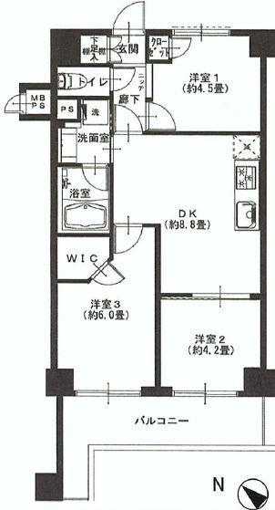 Floor plan. 3DK, Price 27,900,000 yen, Occupied area 51.12 sq m , Balcony area 8.33 sq m