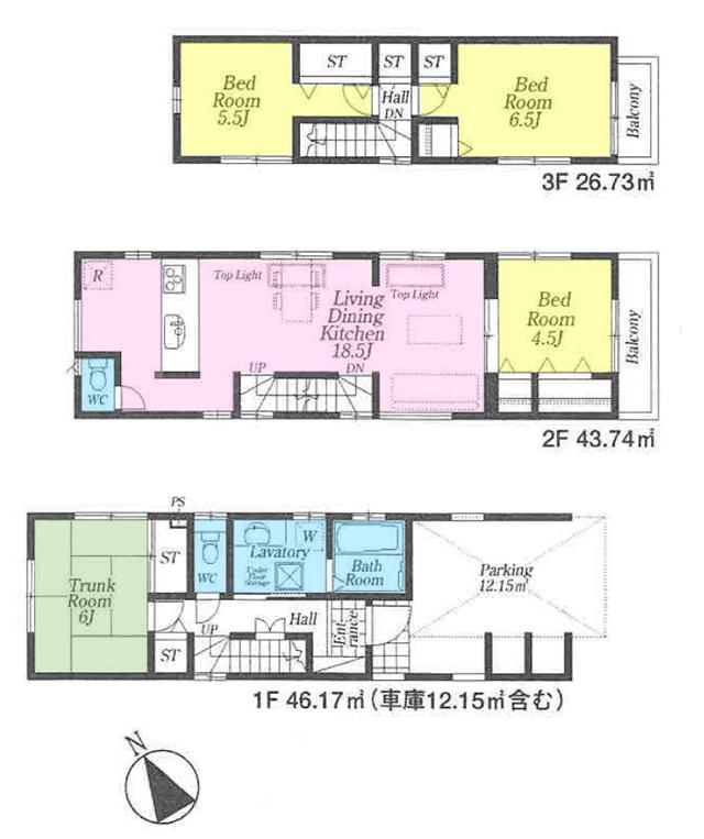 Floor plan. (Building 2), Price 42,800,000 yen, 3LDK+S, Land area 76.62 sq m , Building area 116.64 sq m