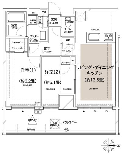 Floor: 2LDK, occupied area: 55.22 sq m