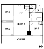 Floor: 3LDK, occupied area: 65.39 sq m