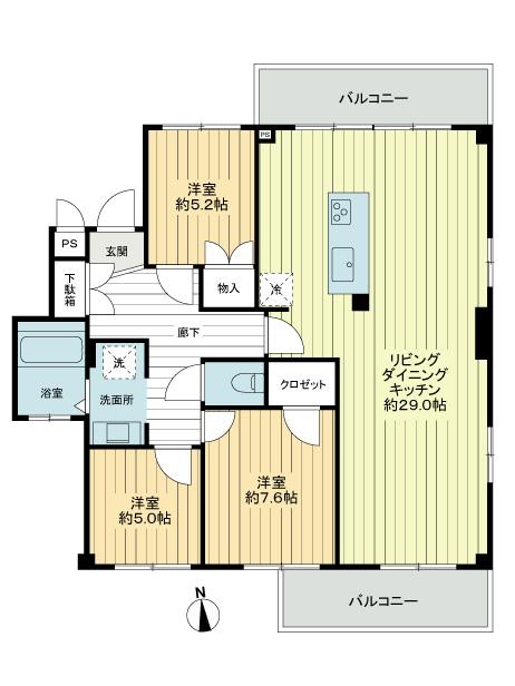 Floor plan. 3LDK, Price 32,800,000 yen, Footprint 104.77 sq m , Balcony area 14.96 sq m floor plan