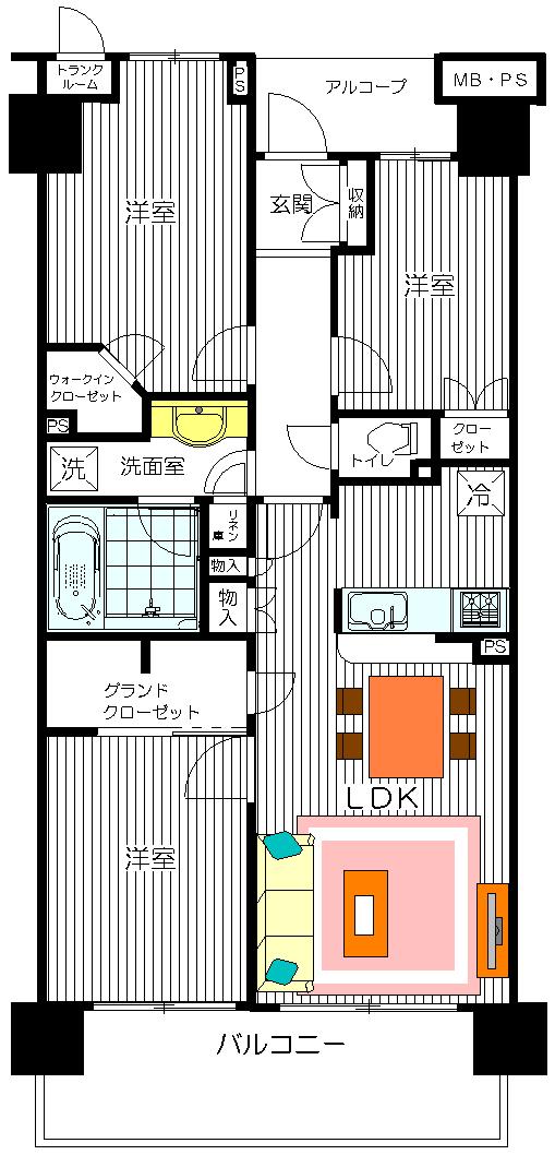 Floor plan. 3LDK, Price 29,800,000 yen, Occupied area 70.07 sq m , Balcony area 11.16 sq m