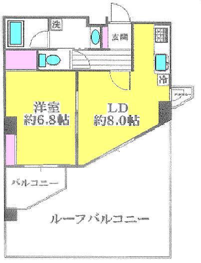 Floor plan. 1LDK, Price 19,800,000 yen, Occupied area 40.42 sq m , Balcony area 7.28 sq m