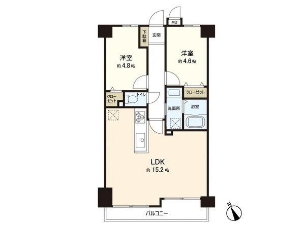 Floor plan. 2LDK, Price 26,900,000 yen, Occupied area 53.79 sq m , Balcony area 5 sq m