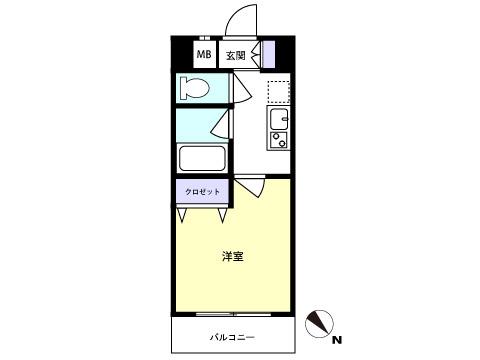Floor plan. 1K, Price 14.3 million yen, Footprint 19 sq m , Balcony area 2.45 sq m