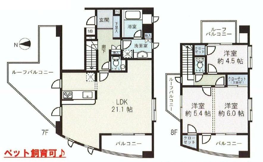 Floor plan. 3LDK, Price 39,800,000 yen, Occupied area 94.15 sq m , Balcony area 58.16 sq m