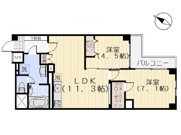 Floor plan. 2LDK, Price 23.8 million yen, Footprint 54.8 sq m , Between the balcony area 6.35 sq m floor plan