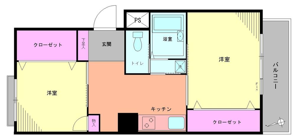 Floor plan. 2DK, Price 10.8 million yen, Occupied area 32.35 sq m , Balcony area 3.51 sq m Floor