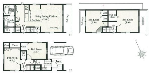 Floor plan. (A Building), Price 57,800,000 yen, 4LDK, Land area 75.25 sq m , Building area 105.7 sq m