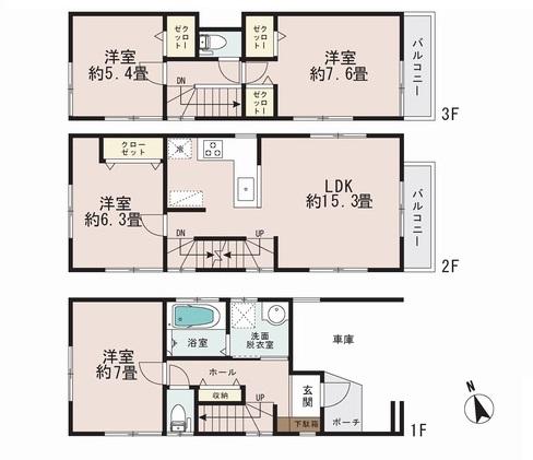 Floor plan. (A Building), Price 39,800,000 yen, 4LDK, Land area 65.56 sq m , Building area 109.16 sq m