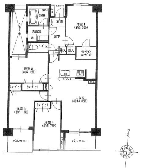 Floor plan. 4LDK, Price 36,900,000 yen, Occupied area 78.59 sq m , Balcony area 8.66 sq m