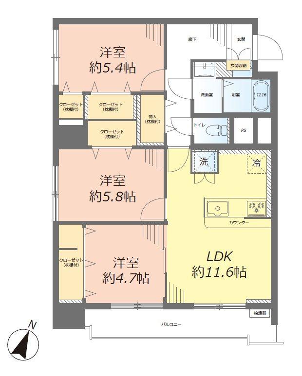 Floor plan. 3LDK, Price 25,980,000 yen, Occupied area 67.51 sq m , Balcony area 6.2 sq m floor plan