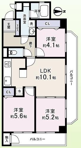 Floor plan. 3LDK, Price 25,900,000 yen, Occupied area 57.15 sq m , Balcony area 11.25 sq m