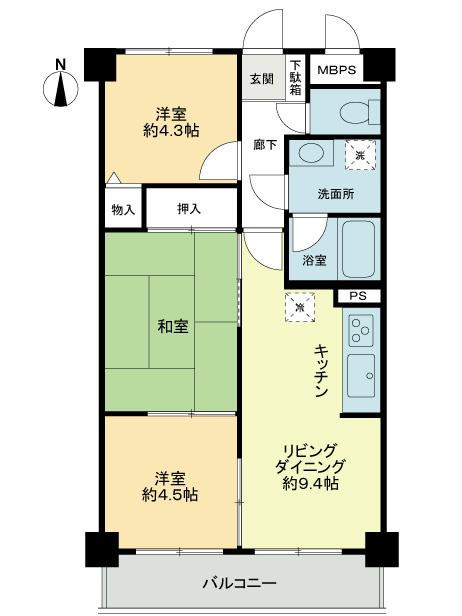 Floor plan. 3DK, Price 17.8 million yen, Footprint 53.9 sq m , Balcony area 6.32 sq m
