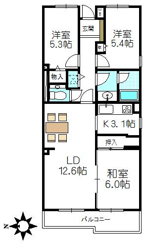 Floor plan. 3LDK, Price 29,800,000 yen, Occupied area 71.86 sq m , Balcony area 7.28 sq m