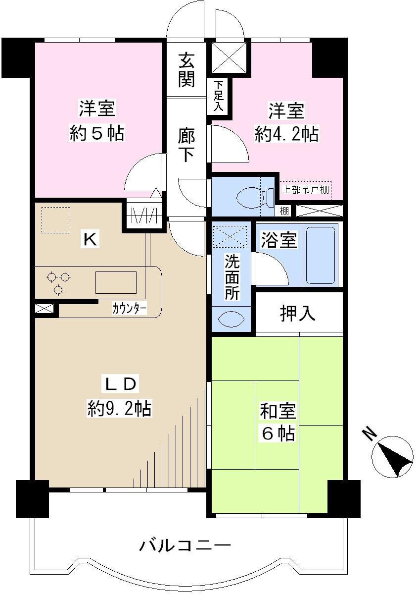 Floor plan. 3LDK, Price 24,900,000 yen, Occupied area 57.19 sq m , Balcony area 9.25 sq m
