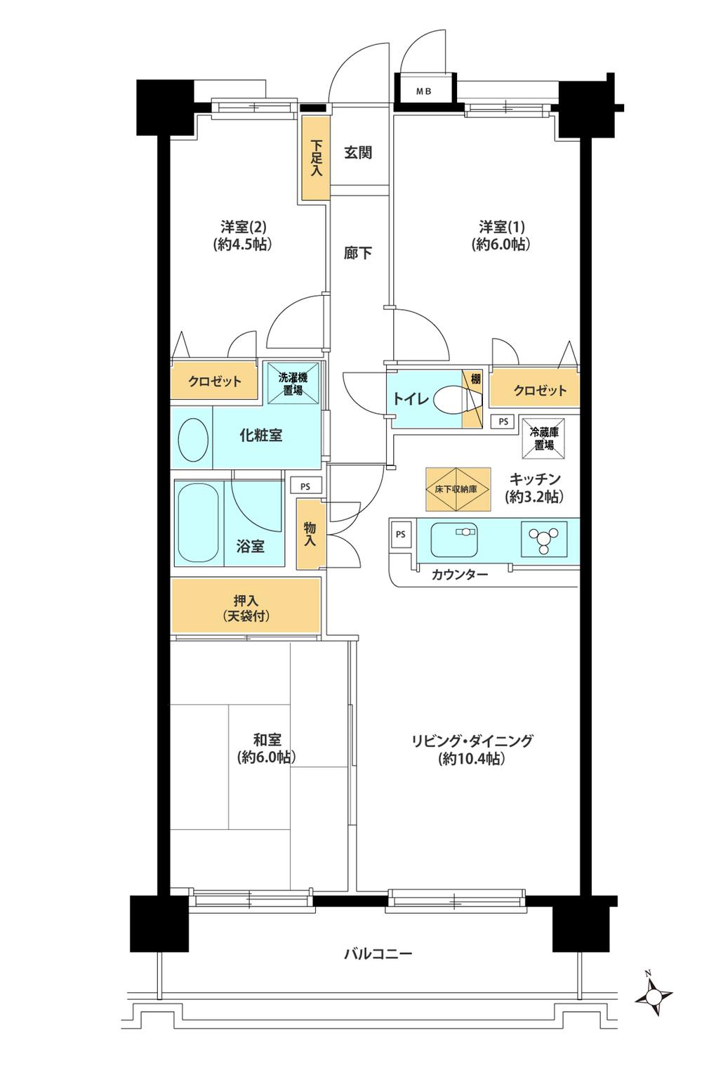 Floor plan. 3LDK, Price 21.9 million yen, Occupied area 65.89 sq m , Balcony area 8.85 sq m