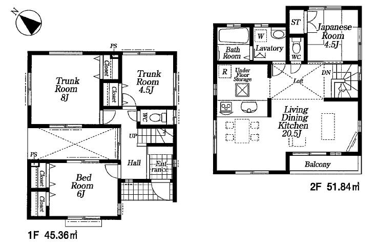 Floor plan. (Building 2), Price 58,800,000 yen, 4LDK, Land area 133.33 sq m , Building area 97.2 sq m