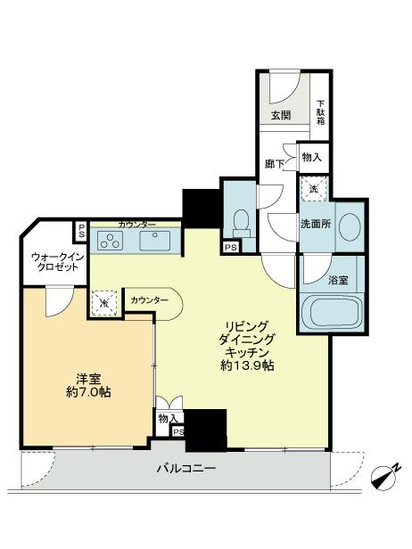 Floor plan. 1LDK, Price 27,800,000 yen, Occupied area 50.23 sq m , Balcony area 7.12 sq m floor plan