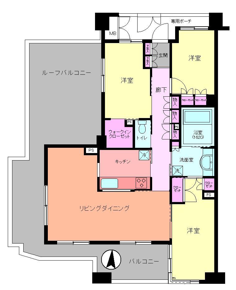 Floor plan. 3LDK, Price 37.5 million yen, Footprint 90 sq m , Balcony area 7.48 sq m Floor