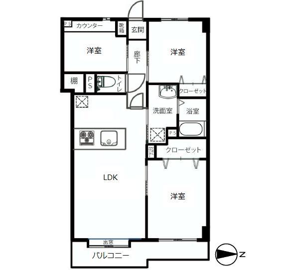 Floor plan. 3LDK, Price 24,800,000 yen, Footprint 62.8 sq m , Balcony area 7.45 sq m