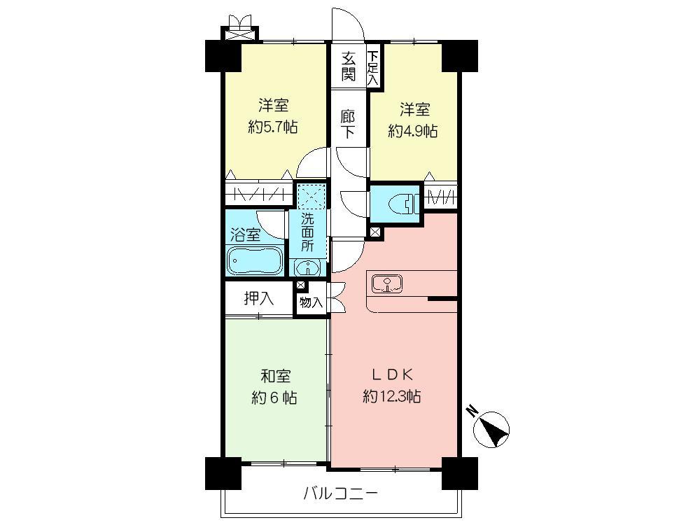 Floor plan. 3LDK, Price 19.9 million yen, Occupied area 63.84 sq m , Balcony area 8.61 sq m floor plan