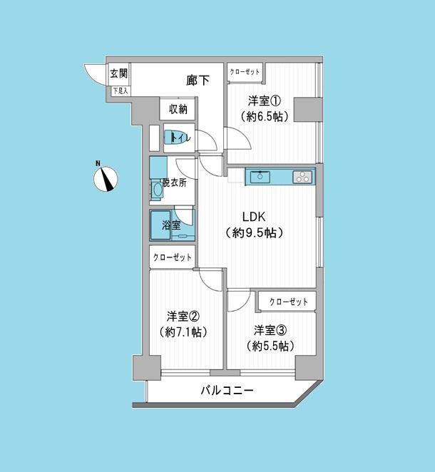 Floor plan. 3LDK, Price 26,800,000 yen, Occupied area 69.01 sq m , Was realized by the balcony area 6.1 sq m full renovation, All living room flooring floor. Also finished bright color.