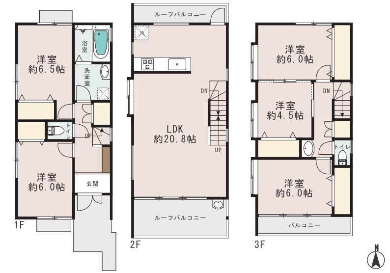 Floor plan. (B Building), Price 57,800,000 yen, 4LDK, Land area 121.28 sq m , Building area 122.76 sq m