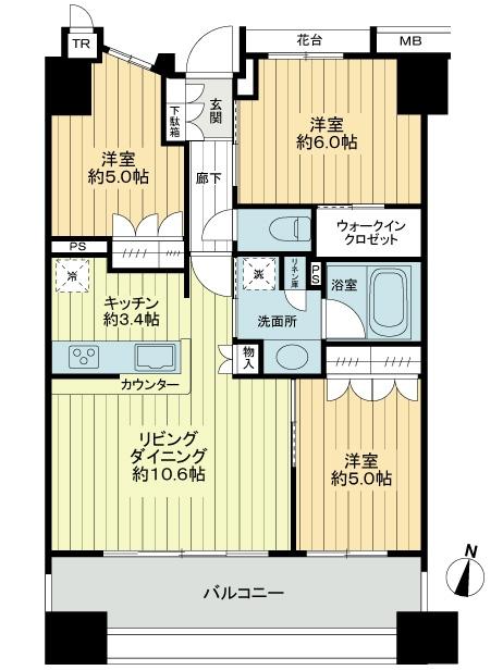 Floor plan. 3LDK, Price 39,900,000 yen, Occupied area 65.84 sq m , Balcony area 14.2 sq m