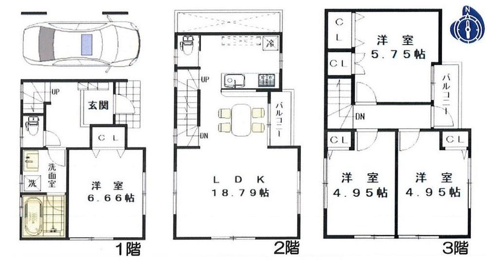 Floor plan. (Building 2), Price 44,800,000 yen, 4LDK, Land area 59.14 sq m , Building area 101.85 sq m