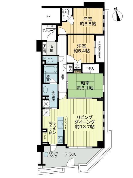Floor plan. 3LDK, Price 31,800,000 yen, Occupied area 82.15 sq m , Balcony area 7.04 sq m floor plan
