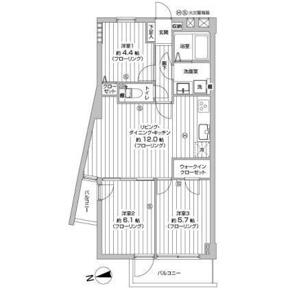 Floor plan. 3LDK, Price 24,800,000 yen, Occupied area 61.22 sq m , Balcony area 6.79 sq m