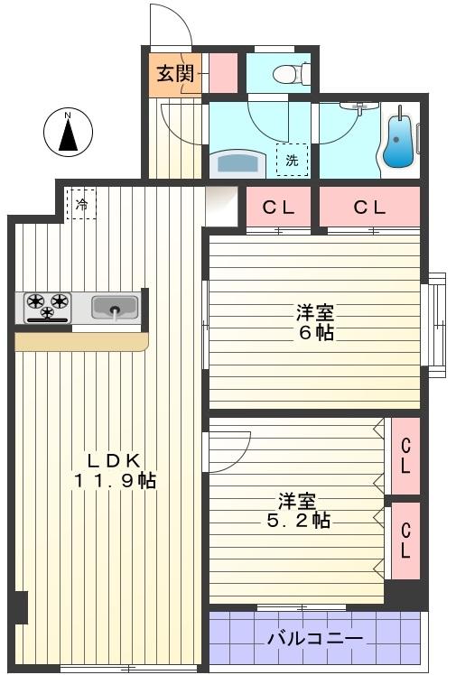 Floor plan. 2LDK, Price 25,800,000 yen, Occupied area 59.88 sq m , Balcony area 3.6 sq m
