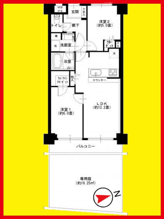 Floor plan. 2LDK, Price 26,900,000 yen, Occupied area 55.55 sq m , Balcony area 6.05 sq m